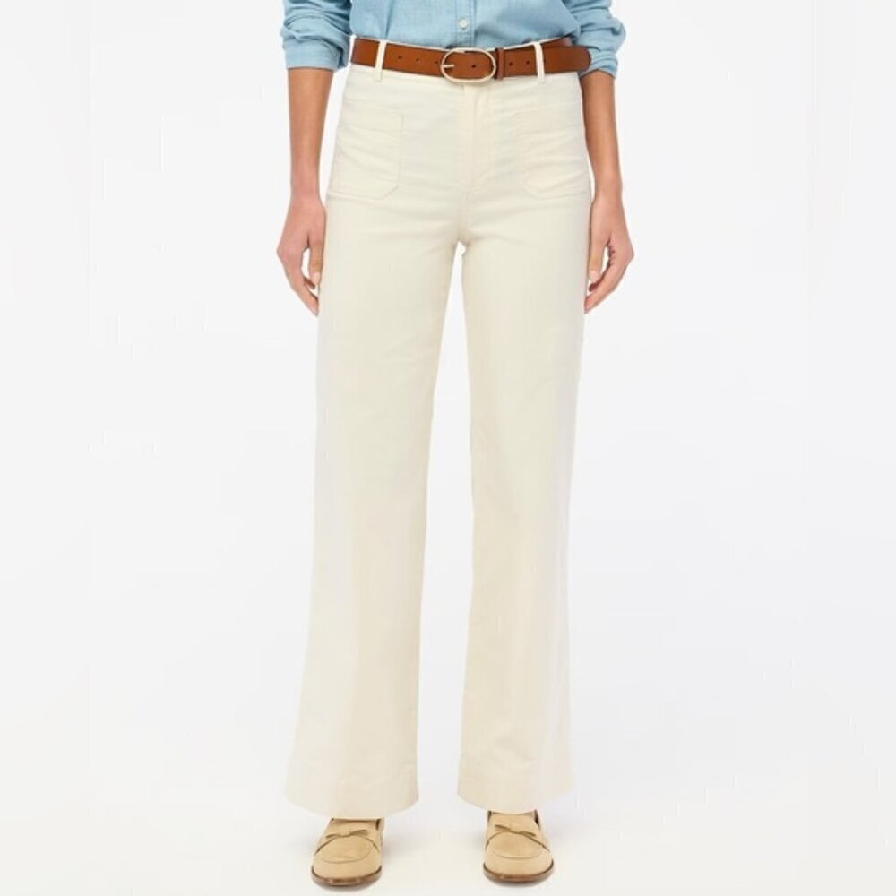 J. Crew Lizzie High Rise Patch Pocket Wide Leg Lightweight Pants Ivory 25 NWT